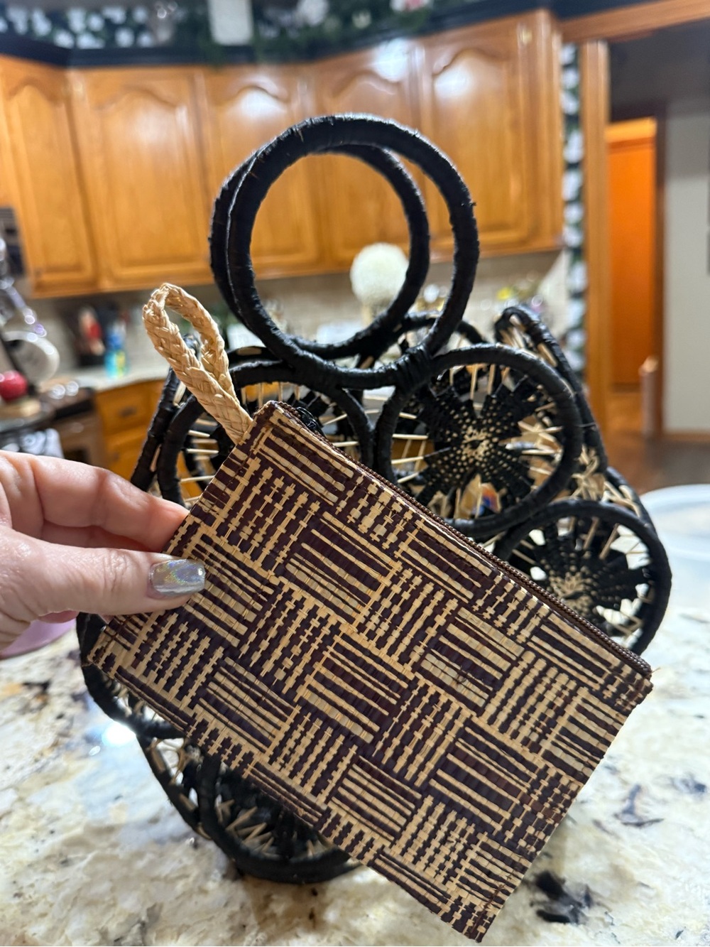 Hand Woven Mini Bag in Black and Natural - Picture 3 of 4